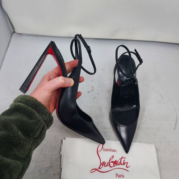 Christian Louboutin Black Strappy Condora Leather Heel Shoe - Picture 1 of 15